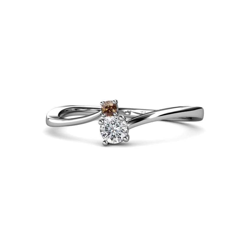 Lucie 4.10 mm Bold Round Smoky Quartz and Lab Grown Diamond 2 Stone Promise Ring 