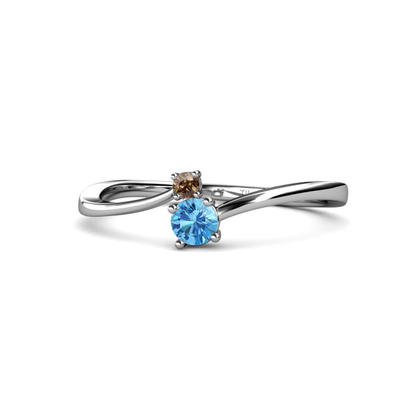 Lucie 4.10 mm Bold Round Smoky Quartz and Blue Topaz 2 Stone Promise Ring 