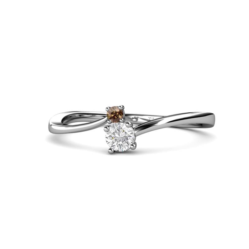 Lucie 4.10 mm Bold Round Smoky Quartz and White Sapphire 2 Stone Promise Ring 