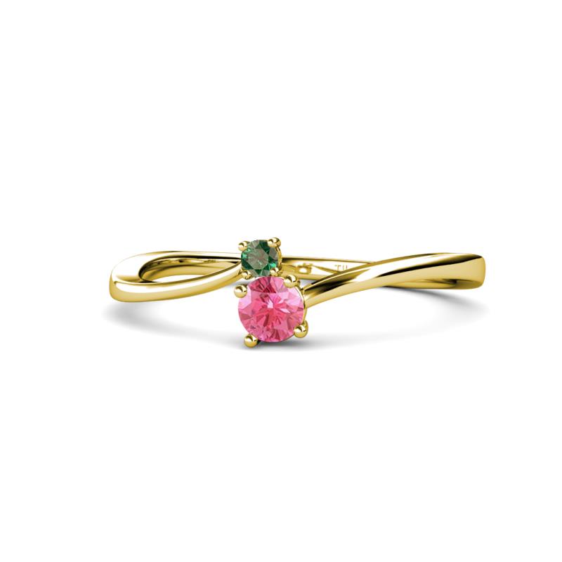 Lucie 4.10 mm Bold Round Pink Tourmaline and Lab Created Alexandrite 2 Stone Promise Ring 