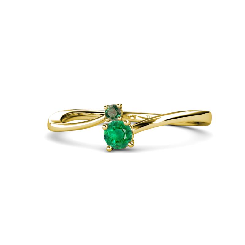 Lucie 4.10 mm Bold Round Emerald and Lab Created Alexandrite 2 Stone Promise Ring 