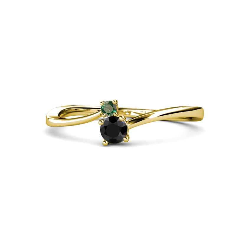Lucie 4.10 mm Bold Round Black Diamond and Lab Created Alexandrite 2 Stone Promise Ring 