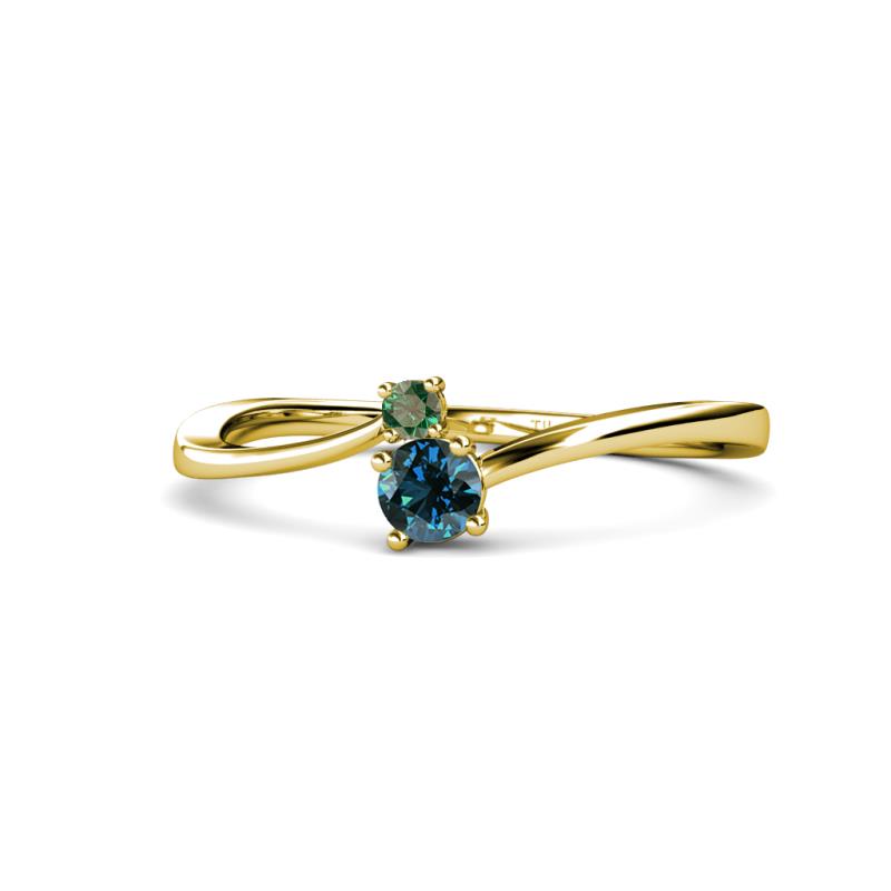Lucie 4.10 mm Bold Round Blue Diamond and Lab Created Alexandrite 2 Stone Promise Ring 