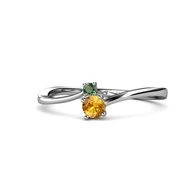 Lucie 4.10 mm Bold Round Citrine and Lab Created Alexandrite 2 Stone Promise Ring 