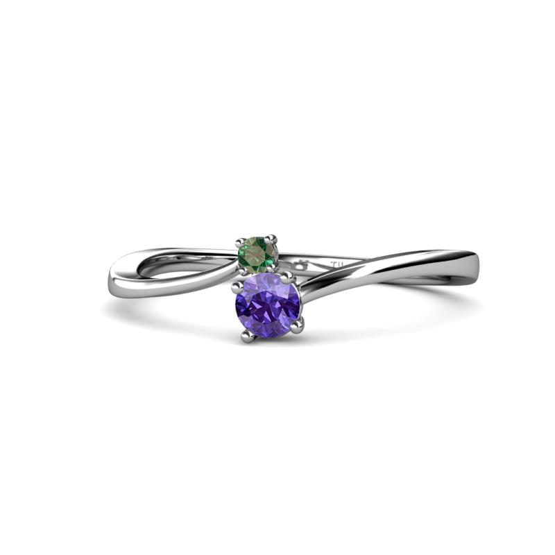 Lucie 4.10 mm Bold Round Iolite and Lab Created Alexandrite 2 Stone Promise Ring 