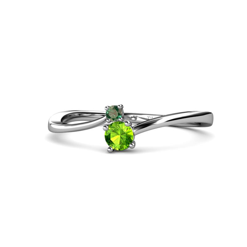 Lucie 4.10 mm Bold Round Lab Created Alexandrite and Peridot 2 Stone Promise Ring 