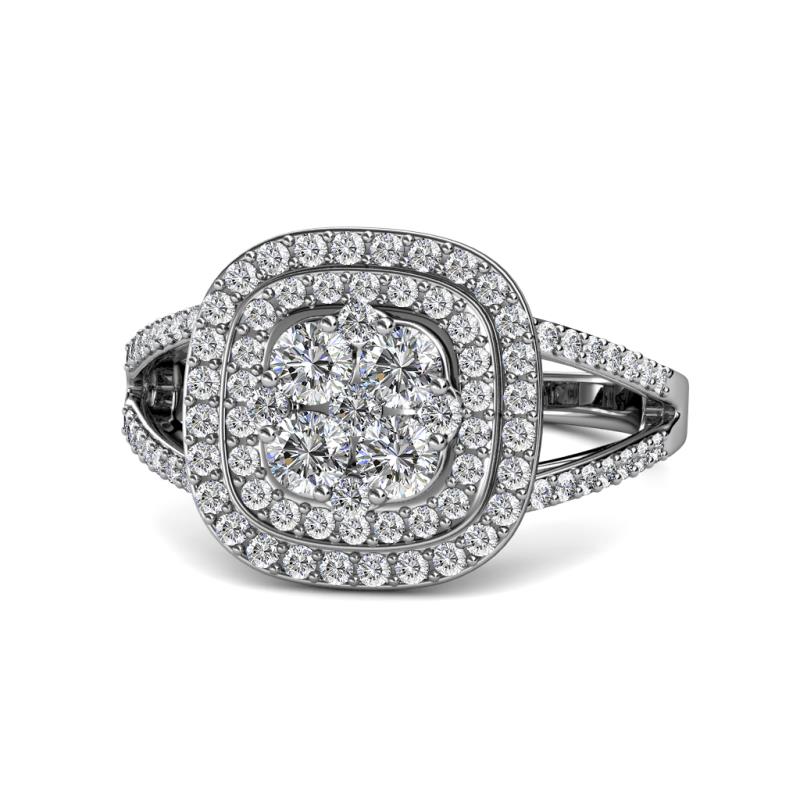 Aviana Prima Round Diamond 1.90 ctw Cluster Double Halo Engagement Ring 