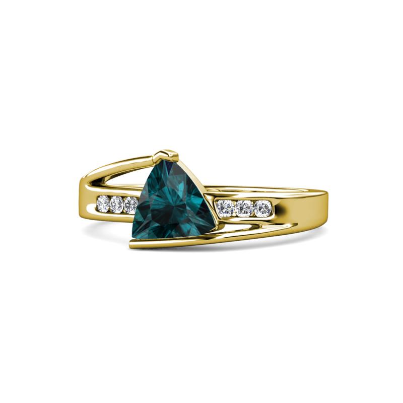 Medora 7.00 mm Trillion Cut London Blue Topaz and Diamond Engagement Ring 