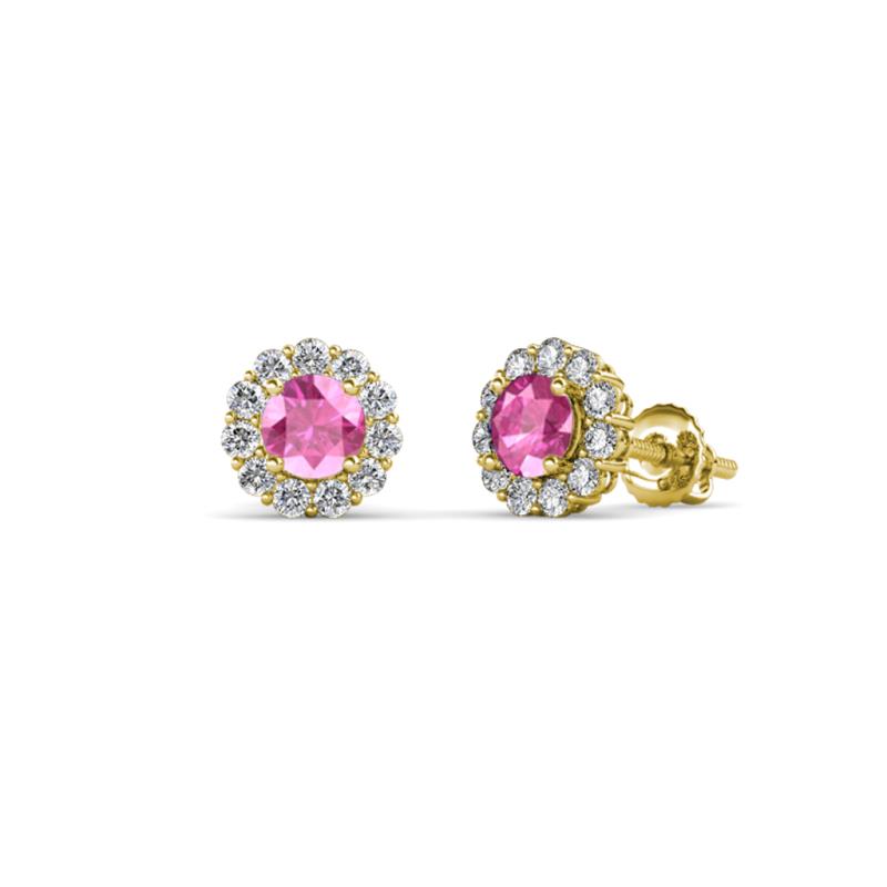Ayana Round Pink Sapphire and Diamond Halo Stud Earrings 