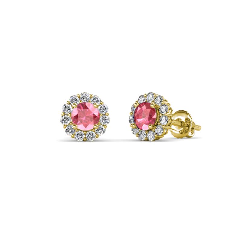 Ayana Round Pink Tourmaline and Diamond Halo Stud Earrings 