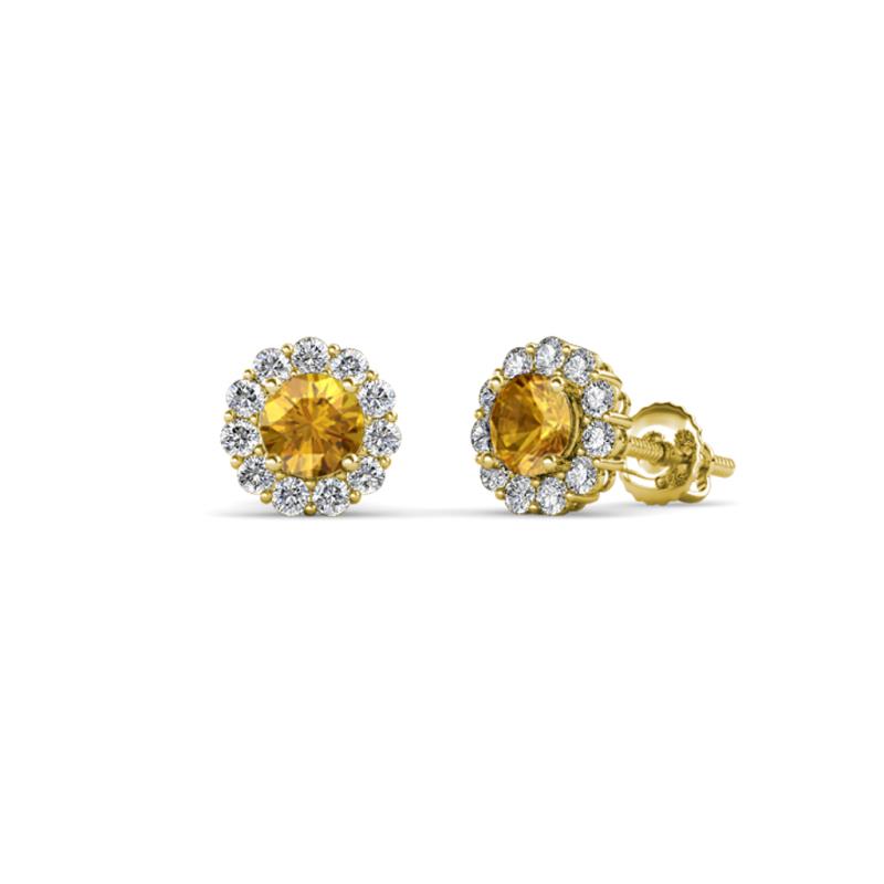 Ayana Round Citrine and Diamond Halo Stud Earrings 