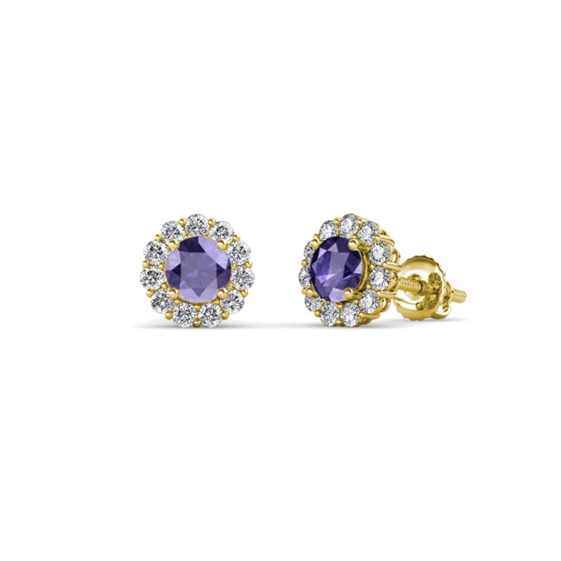 Ayana Round Iolite and Diamond Halo Stud Earrings 