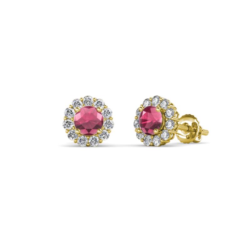 Ayana Round Rhodolite Garnet and Diamond Halo Stud Earrings 