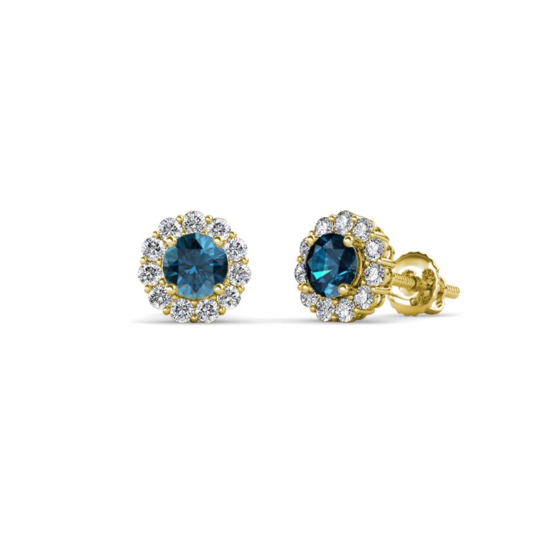 Ayana Round Blue and White Diamond Halo Stud Earrings 