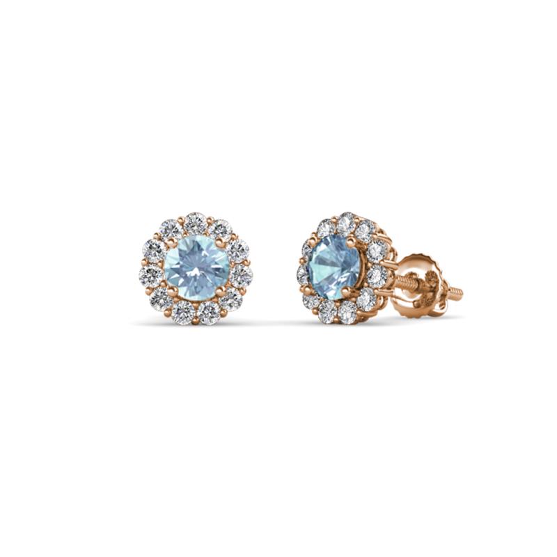 Ayana Round Aquamarine and Diamond Halo Stud Earrings 