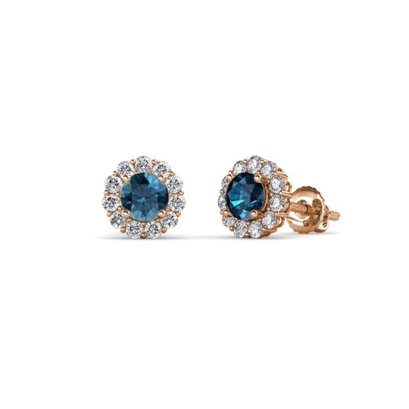 Ayana Round Blue and White Diamond Halo Stud Earrings 