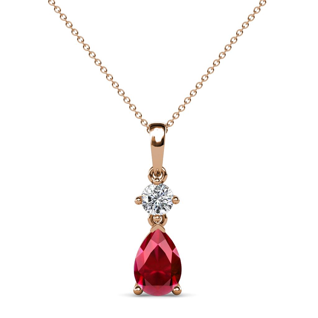 Zaila Pear Cut Ruby and Diamond Two Stone Pendant 