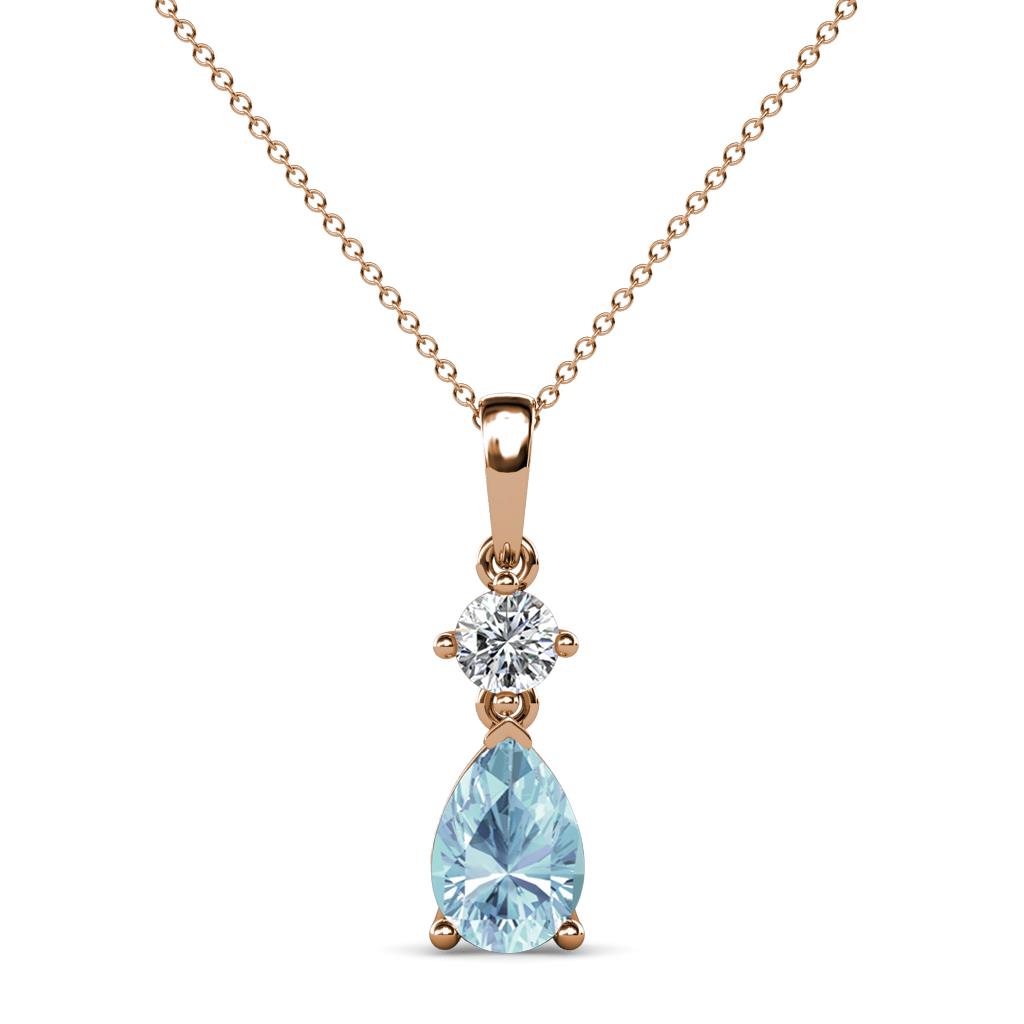 Zaila Pear Cut Aquamarine and Diamond Two Stone Pendant 