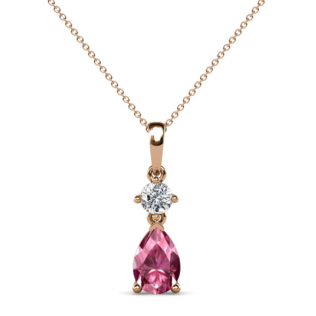 Zaila Pear Cut Pink Tourmaline and Diamond Two Stone Pendant 