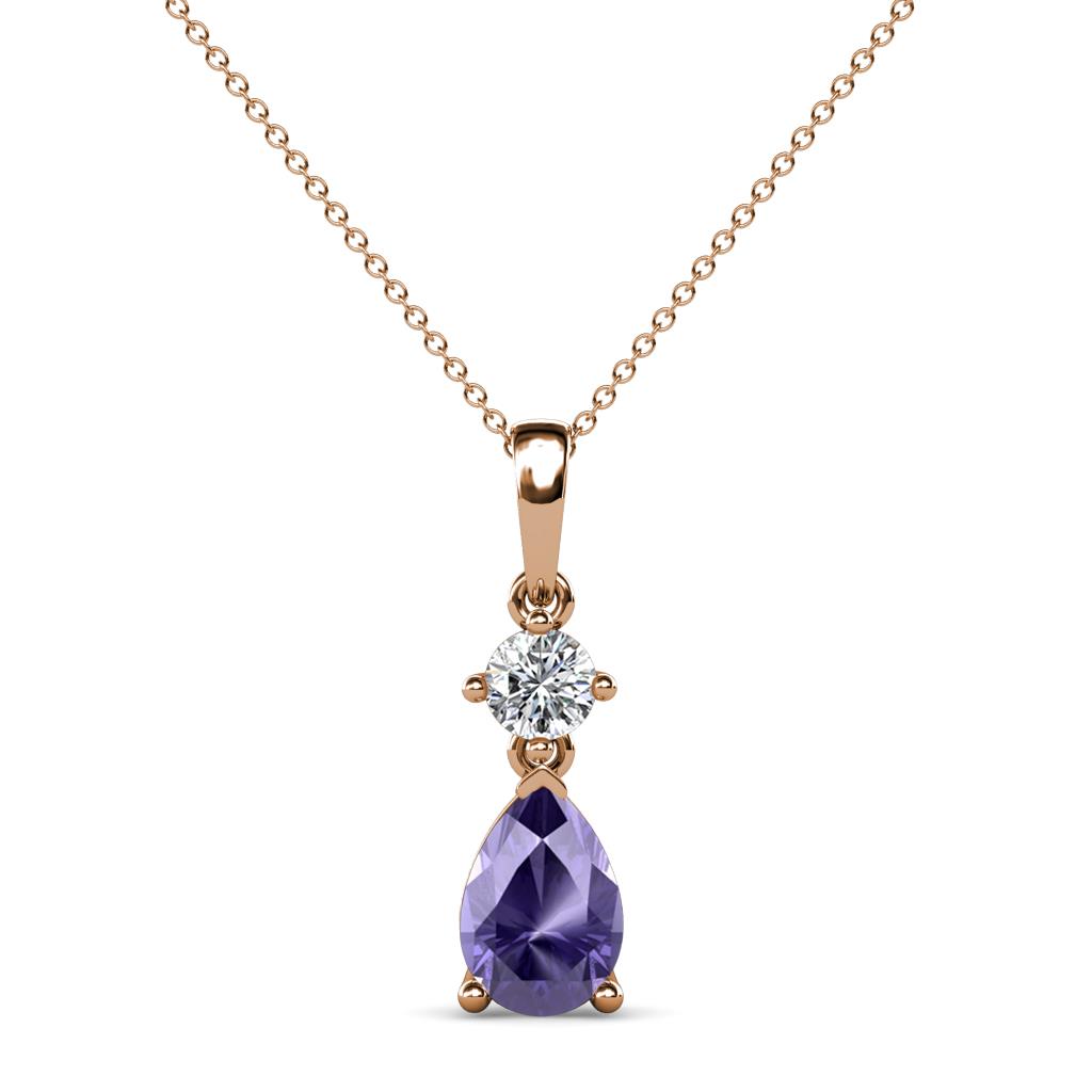 Zaila Pear Cut Iolite and Diamond Two Stone Pendant 