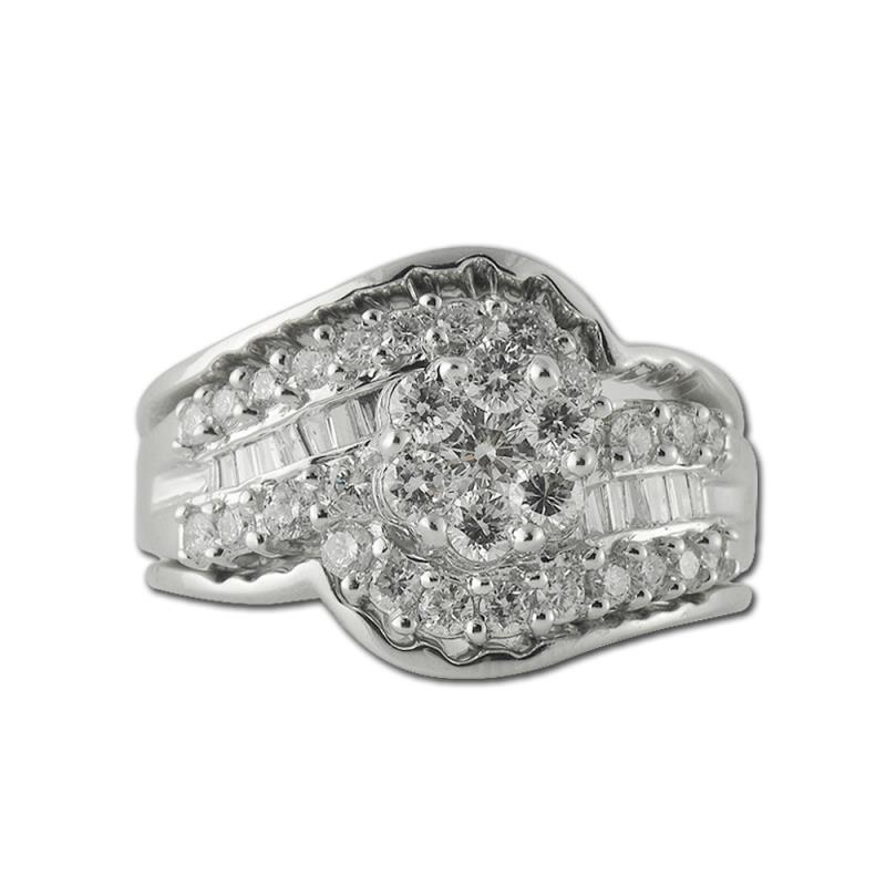 Raissa Round and Baguette Shape AGS Certified Diamond 1.25 ctw Cluster Anniversary Ring 