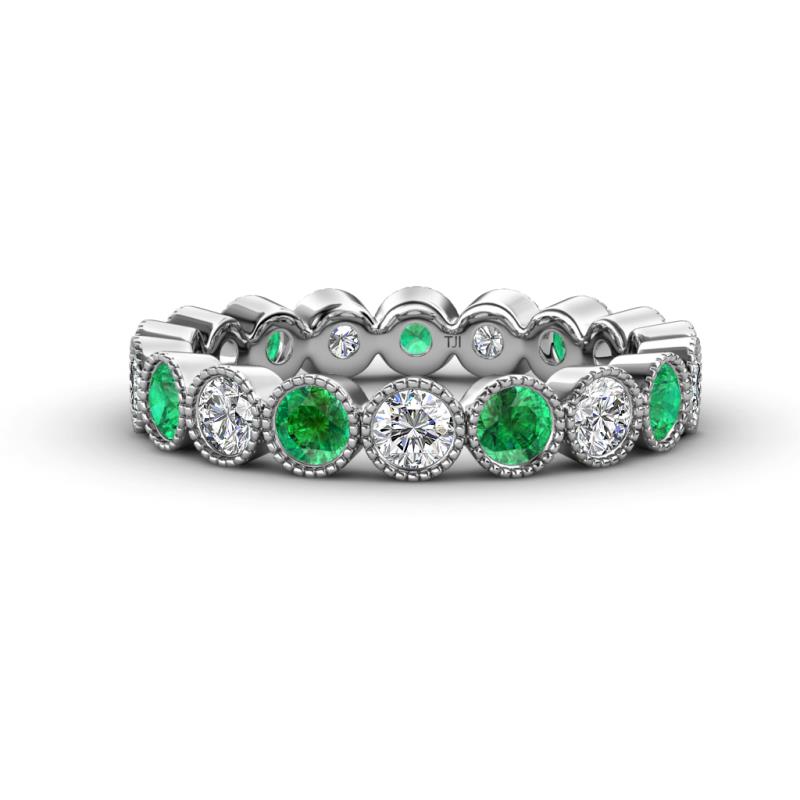 Arria 3.00 mm Created Emerald and Lab Grown Diamond Eternity Band 