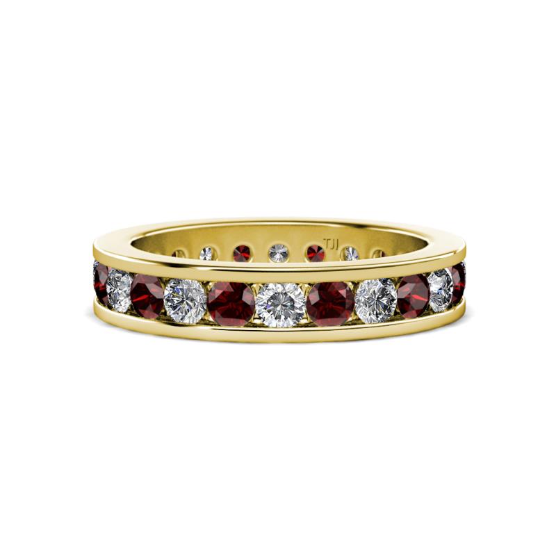 Celina 3.00 mm Round Red Garnet and Lab Grown Diamond Eternity Band 