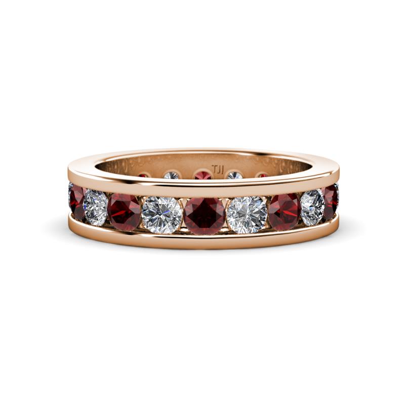Celina 3.40 mm Round Red Garnet and Lab Grown Diamond Eternity Band 