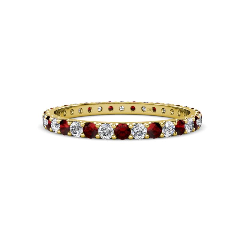 Audrey 2.40 mm Red Garnet and Lab Grown Diamond U Prong Eternity Band 