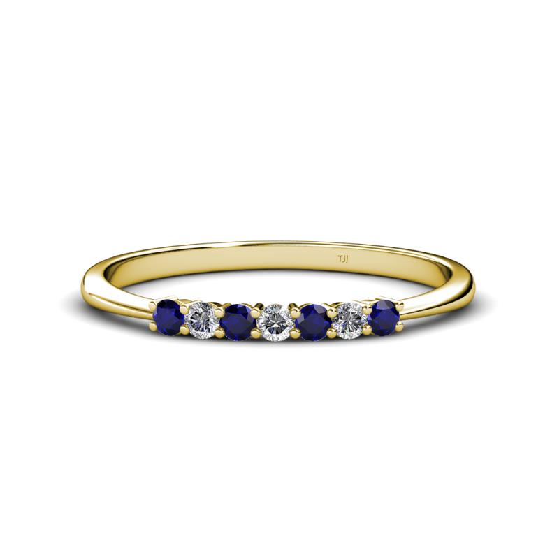 Reina 2.30 mm Blue Sapphire and Lab Grown Diamond 7 Stone Wedding Band 