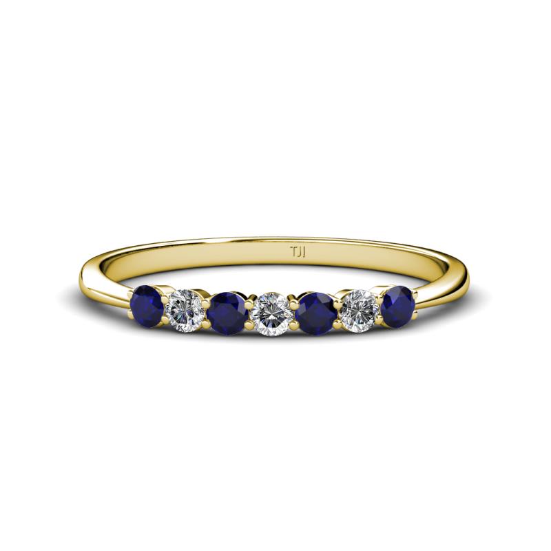 Reina 2.60 mm Blue Sapphire and Lab Grown Diamond 7 Stone Wedding Band 