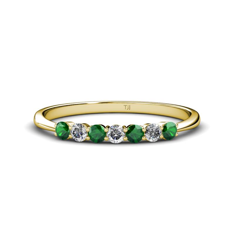 Reina 2.60 mm Emerald and Lab Grown Diamond 7 Stone Wedding Band 