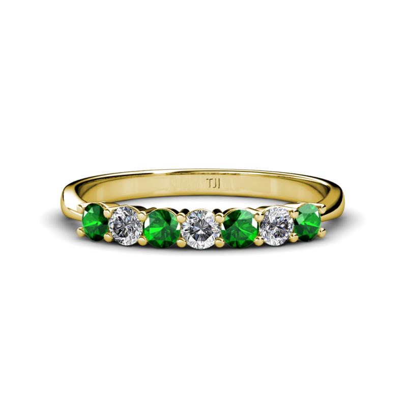 Reina 3.00 mm Emerald and Lab Grown Diamond 7 Stone Wedding Band 