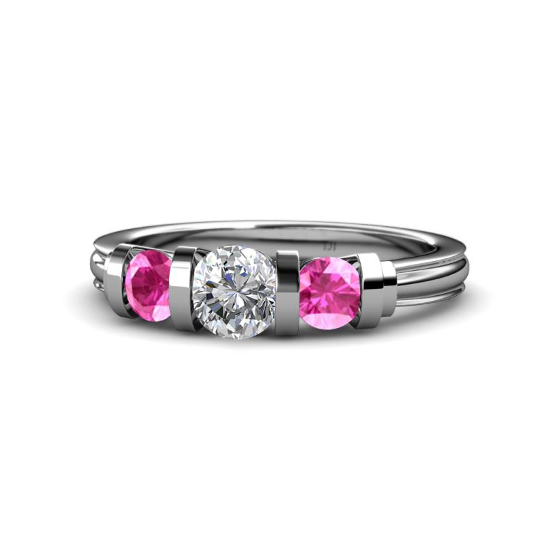 Raea 1.13 ctw Lab Grown Diamond and Pink Sapphire Three Stone Engagement Ring 