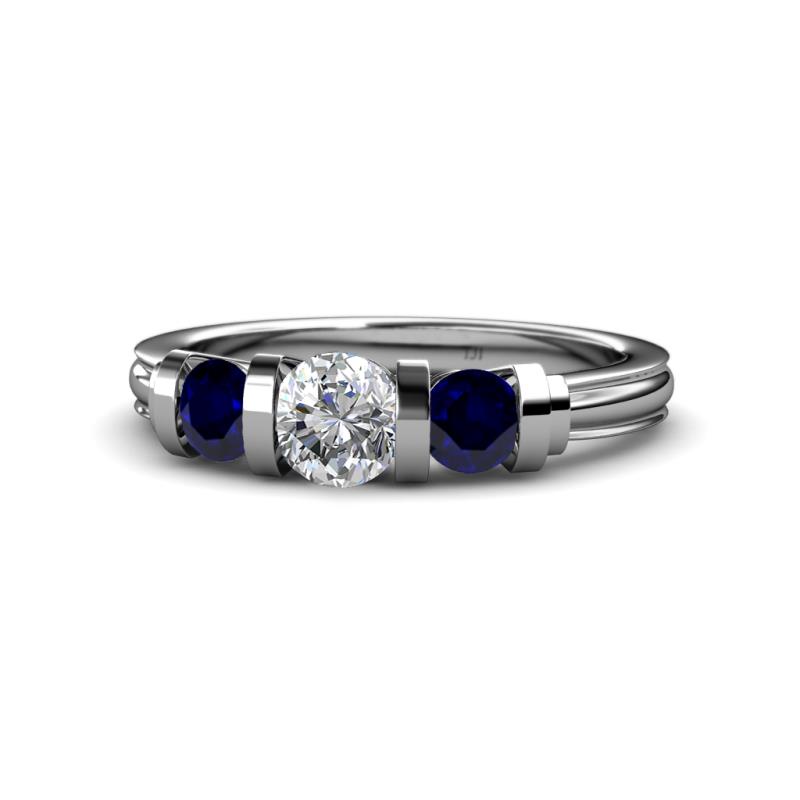 Raea 1.13 ctw Lab Grown Diamond and Blue Sapphire Three Stone Engagement Ring 