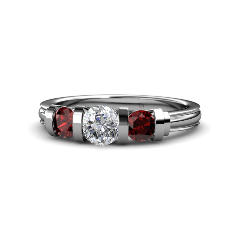 Raea 1.19 ctw Lab Grown Diamond and Red Garnet Three Stone Engagement Ring 