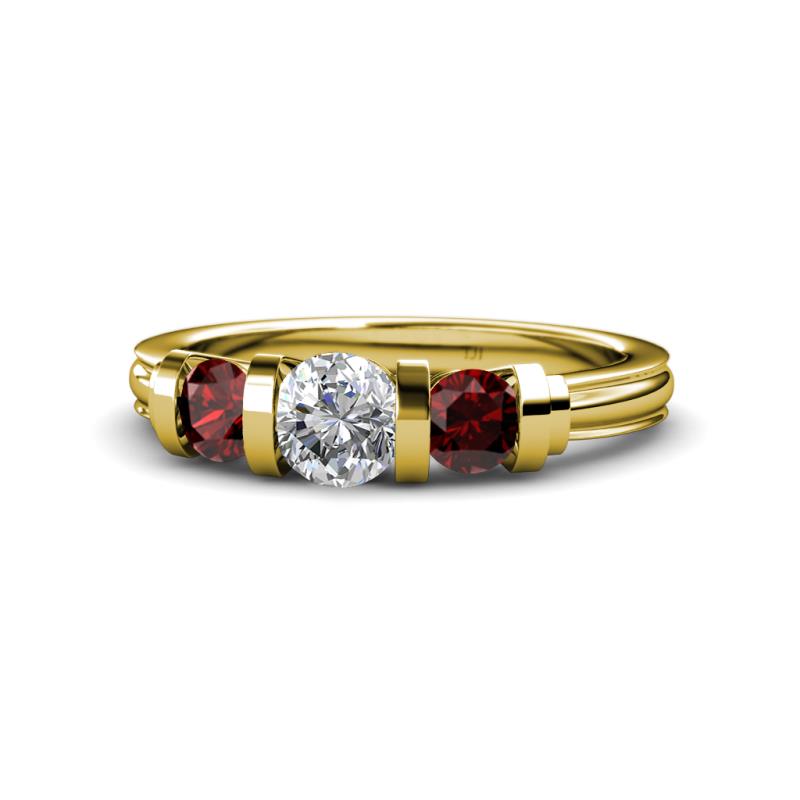 Raea 1.19 ctw Lab Grown Diamond and Red Garnet Three Stone Engagement Ring 