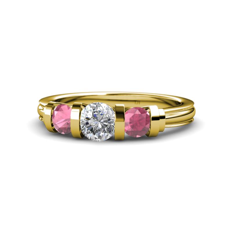 Raea 1.19 ctw Lab Grown Diamond and Rhodolite Garnet Three Stone Engagement Ring 