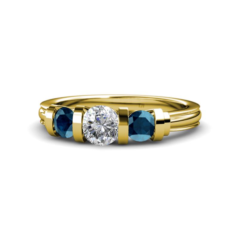 Raea 1.10 ctw Lab Grown Diamond and Blue Diamond Three Stone Engagement Ring 