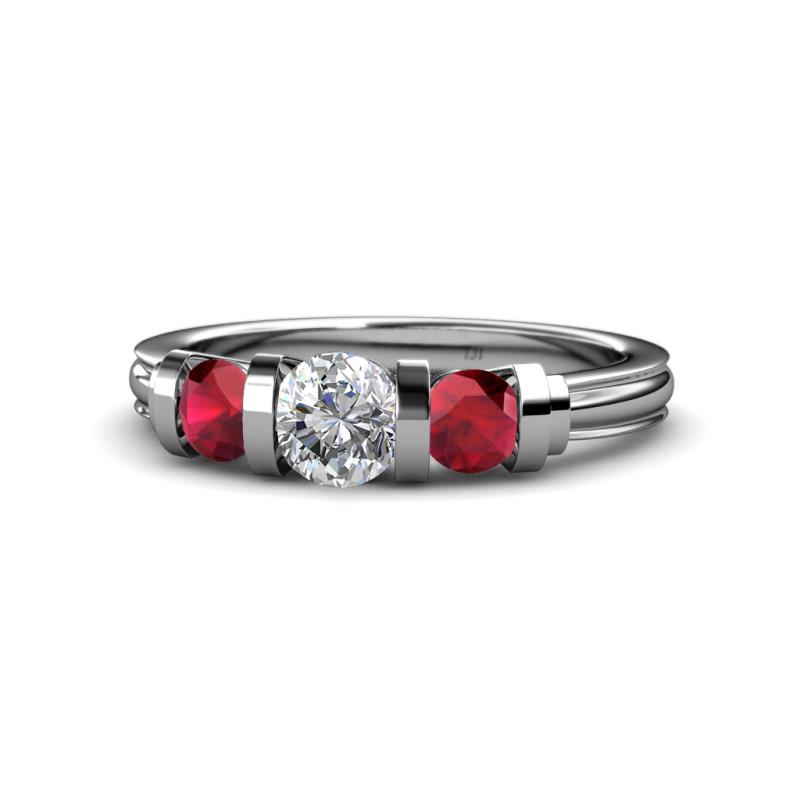 Raea 1.13 ctw Lab Grown Diamond and Ruby Three Stone Engagement Ring 
