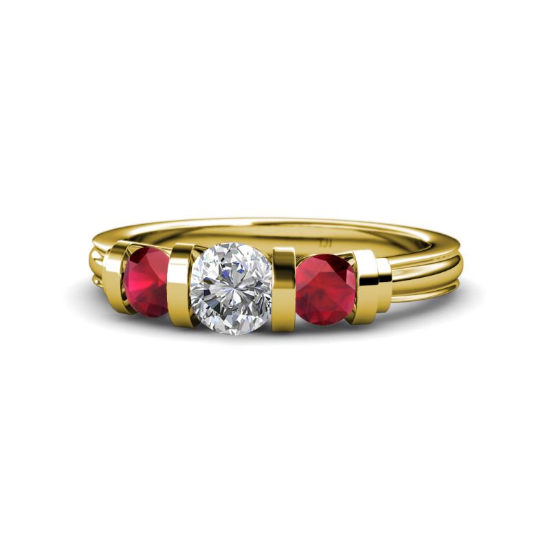 Raea Ruby and Lab Grown Diamond Three Stone Engagement Ring 