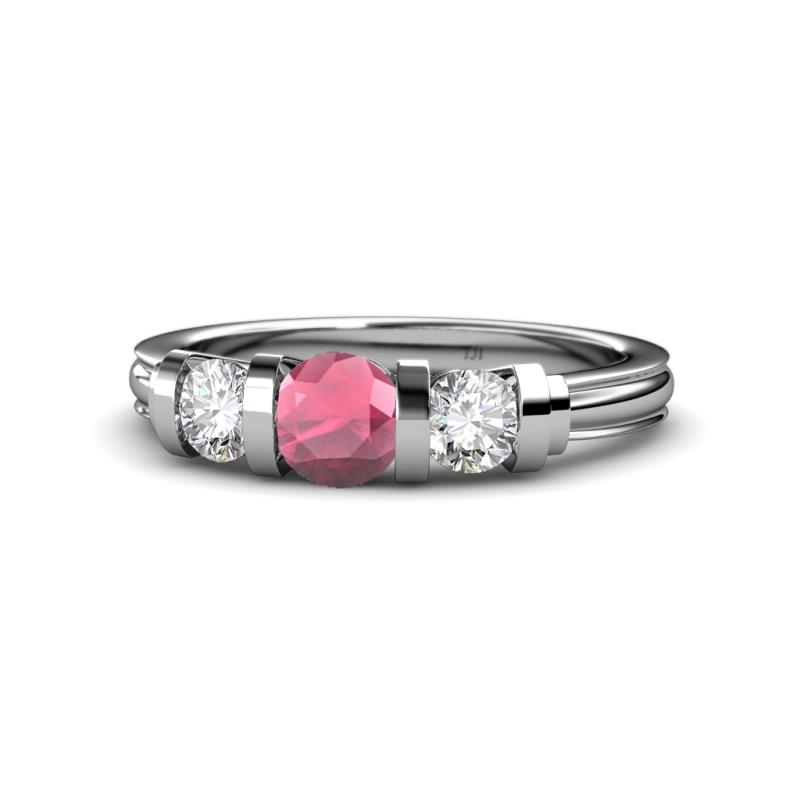 Raea Rhodolite Garnet and Lab Grown Diamond Three Stone Engagement Ring 