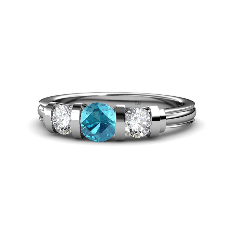 Raea London Blue Topaz and Lab Grown Diamond Three Stone Engagement Ring 