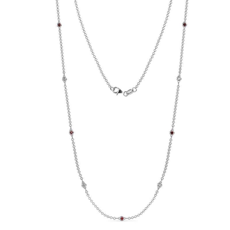 Adia (9 Stn/2mm) Red Garnet and Lab Grown Diamond on Cable Necklace 