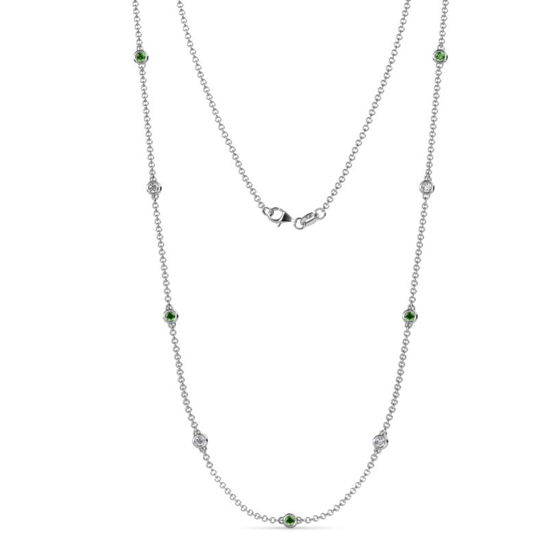 Adia (9 Stn/2.3mm) Green Garnet and Lab Grown Diamond on Cable Necklace 