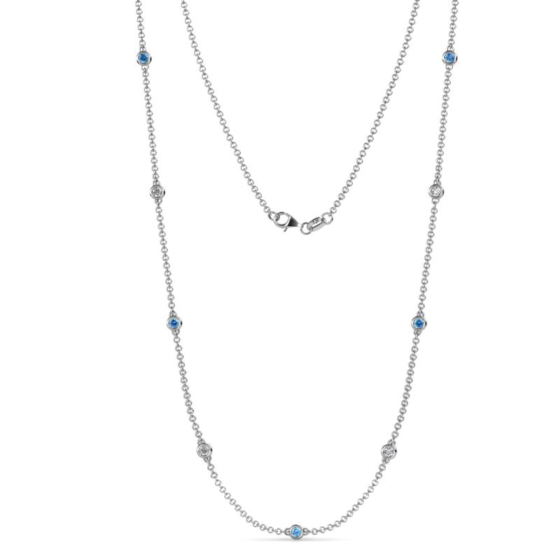 Adia (9 Stn/2.3mm) Blue Topaz and Lab Grown Diamond on Cable Necklace 
