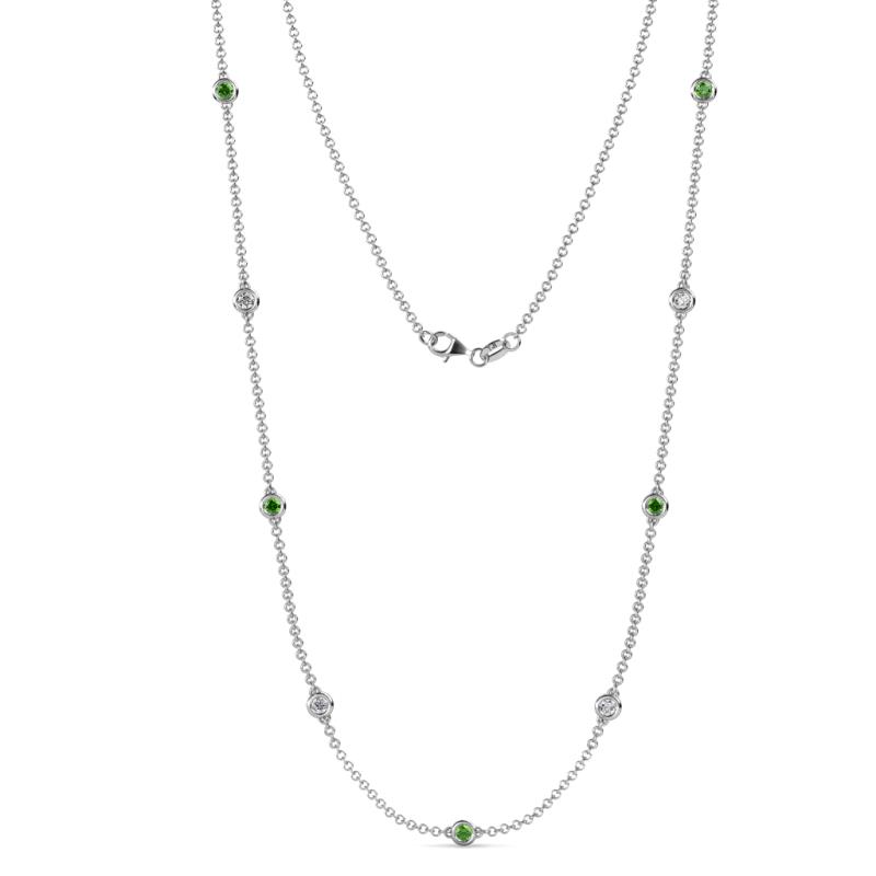 Adia (9 Stn/3.4mm) Green Garnet and Lab Grown Diamond on Cable Necklace 