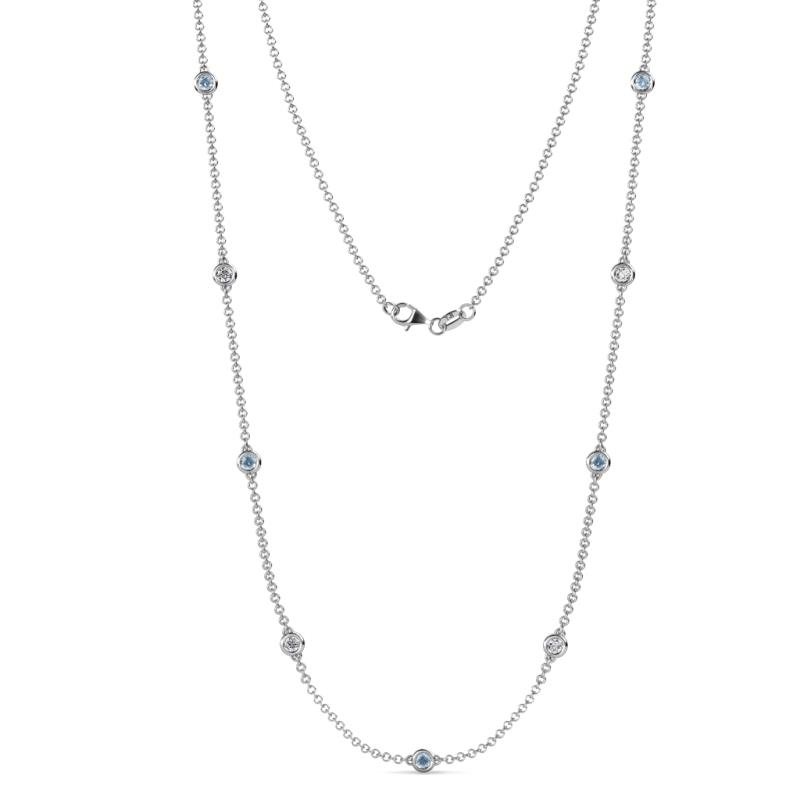 Adia (9 Stn/3.4mm) Aquamarine and Lab Grown Diamond on Cable Necklace 