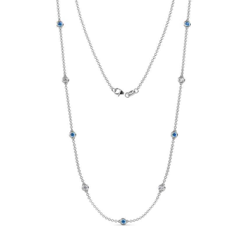 Adia (9 Stn/3.4mm) Blue Topaz and Lab Grown Diamond on Cable Necklace 