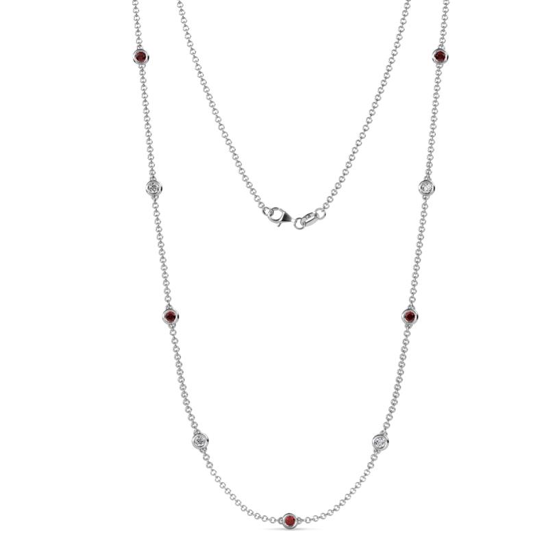 Adia (9 Stn/3.4mm) Red Garnet and Lab Grown Diamond on Cable Necklace 